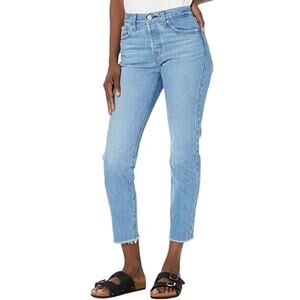 Levi’s Wedgie Premium Jeans Skinny Straight Crop Raw Hem Button Fly Blue 26